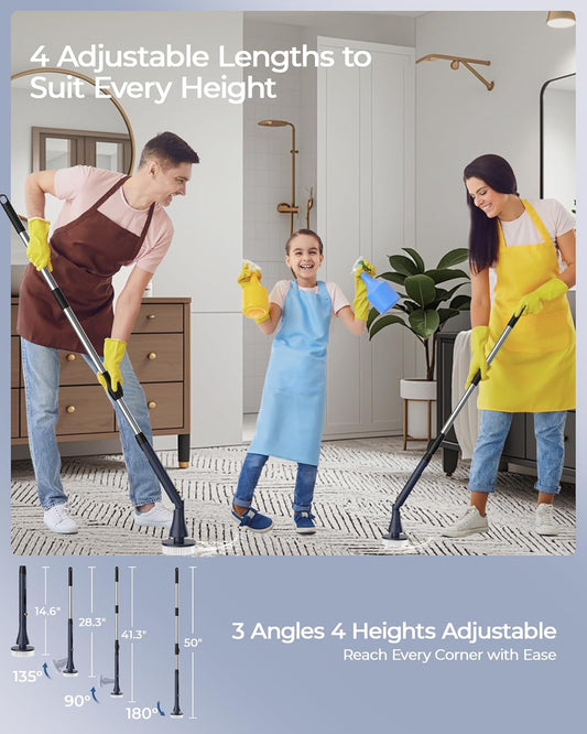 MayKing Electric Spin Scrubber with 9 Brush Heads, IPX7, Model Blue | 3-Angle & 4-Length Adjustable Cordless Power Scrubber, 3-Speed & Battery LED Display, for Bathroom, Tub, Floor & Tiles