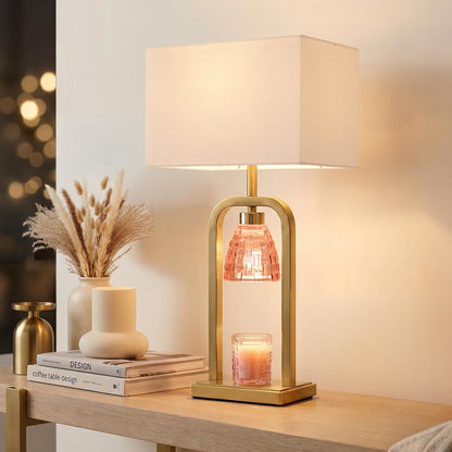 PoKat Gold Table Lamp Candle Warmer, Candle Warmer Lamp with Timer Dimmer, Wax Light Warming Table Lamp for Jar Candles, Modern Bedside Lamp for House Warming Home Decor Living Room, Bulb Included