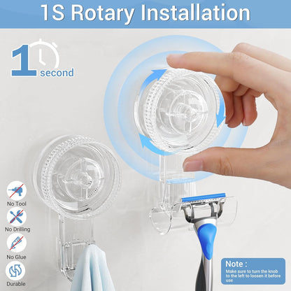 LUXEAR Suction Hooks, 2 Pack Razor Hooks Removable & Reusable | Shower Hook Damage-Free Powerful Suction Hanger for Towel Bathrobe Loofah Bathroom Kitchen Storage Hooks Weather Hanger