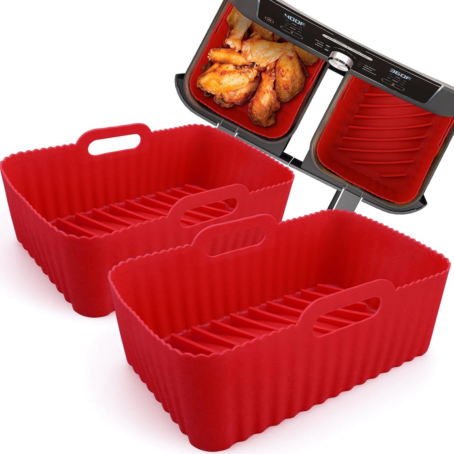 WMKGG Silicone Air Fryer Liners, 2PCS Air Fryer Silicone Liners | Reusable Rectangular Non-Stick Basket Accessories for Ninja Foodi Dual DZ201/DZ401 8-10QT