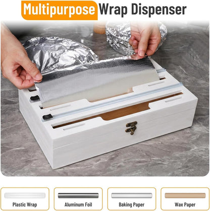 Allinside Magnetic Plastic Wrap Dispenser with Cutter, 3 in 1 Refrigerator Bamboo Wood Organizer for Tin Foil, Baking, Wax Paper Holder Kitchen Storage Box Compatible with 12.9" Roll, Black (3 Layer)