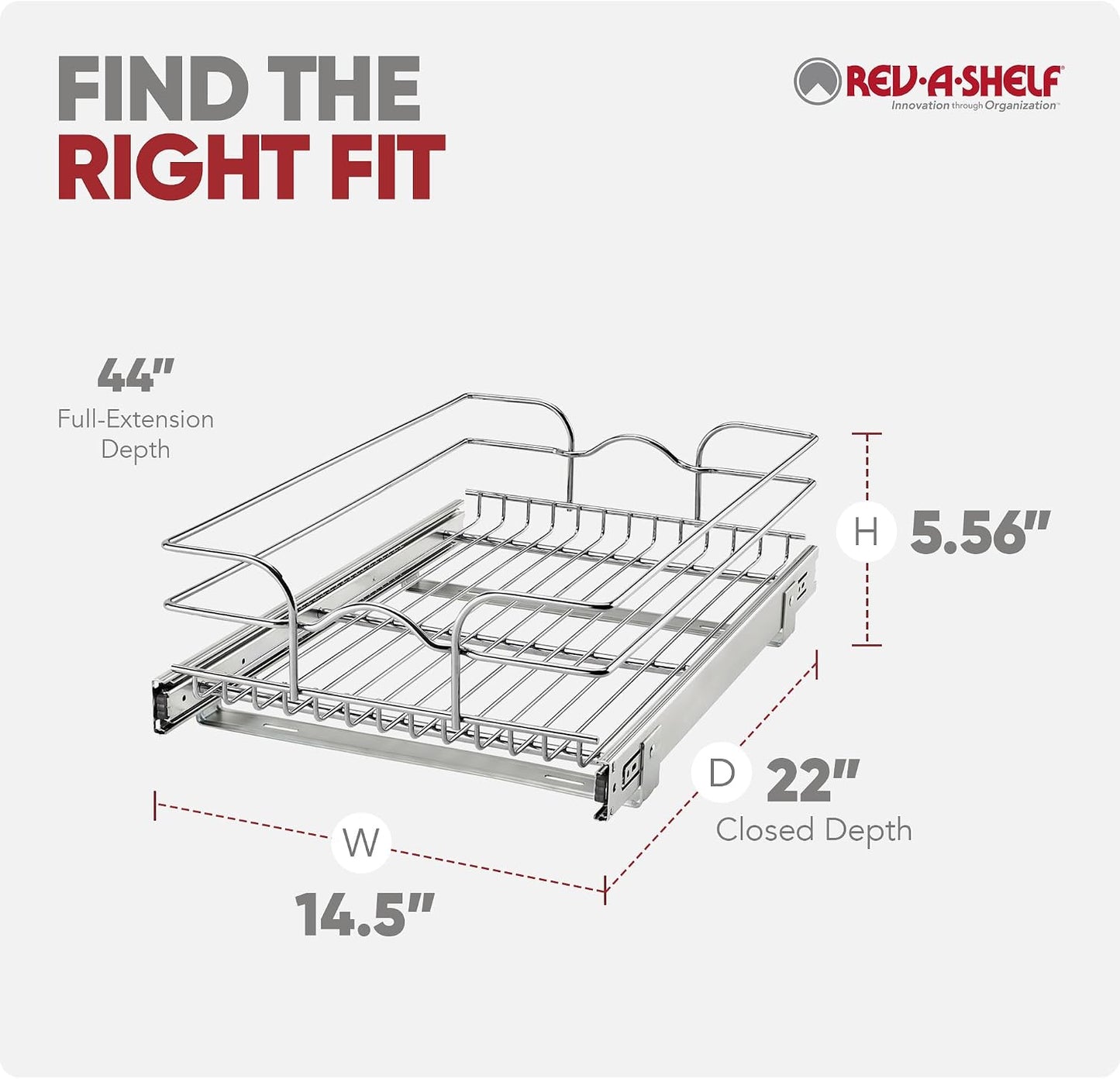 Rev-A-Shelf Pullout Organizer for Cabinets, Min Opening Width of 18" | STwo-Tier Steel Shelf for Kitchen or Vanity Cabinet Organization, Heavy Gauge Wire Slide Out Storage Basket, 5WB2-1822CR-1