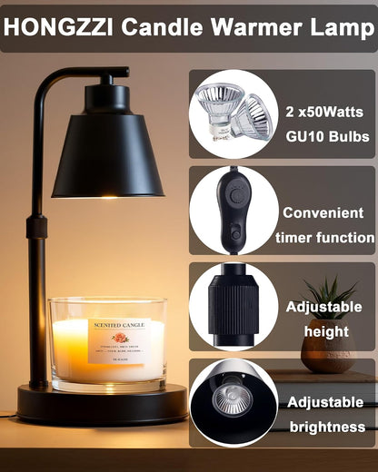 Candle Warmer Lamp with Timer, Dimmable, Adjustable Height, Black