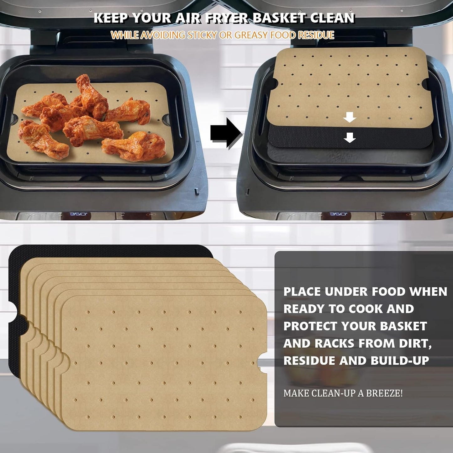WMKGG Silicone Air Fryer Liners, 2PCS Air Fryer Silicone Liners | Reusable Rectangular Non-Stick Basket Accessories for Ninja Foodi Dual DZ201/DZ401 8-10QT