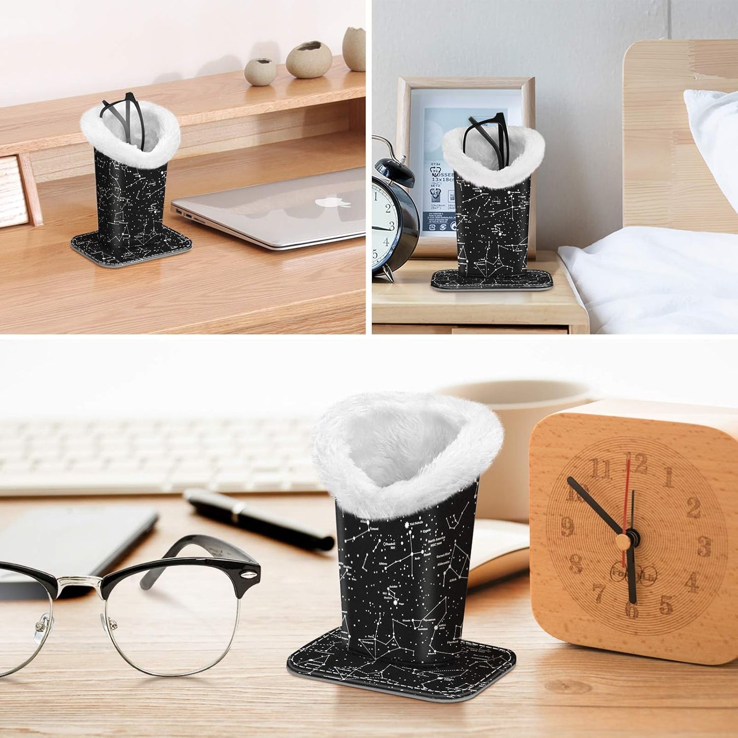 FINTIE Plush Lined Eyeglasses Holder, Glasses Stand Case For Nightstand | Soft Plush Lining, Bedside Eyeglasses Holder, Office Desktop Organizer, Small Item Storage, Anti-Scratch - Colors A