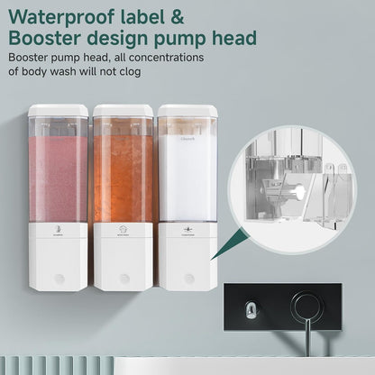 Shampoo and Conditioner Dispenser 3 Chamber No Drill Shampoo Dispenser for Shower Wall Mounted Shower Soap Dispenser 3 * 500ml Refillable Shower Dispenser for Bathroom Hotel(Black 3 Chamber)