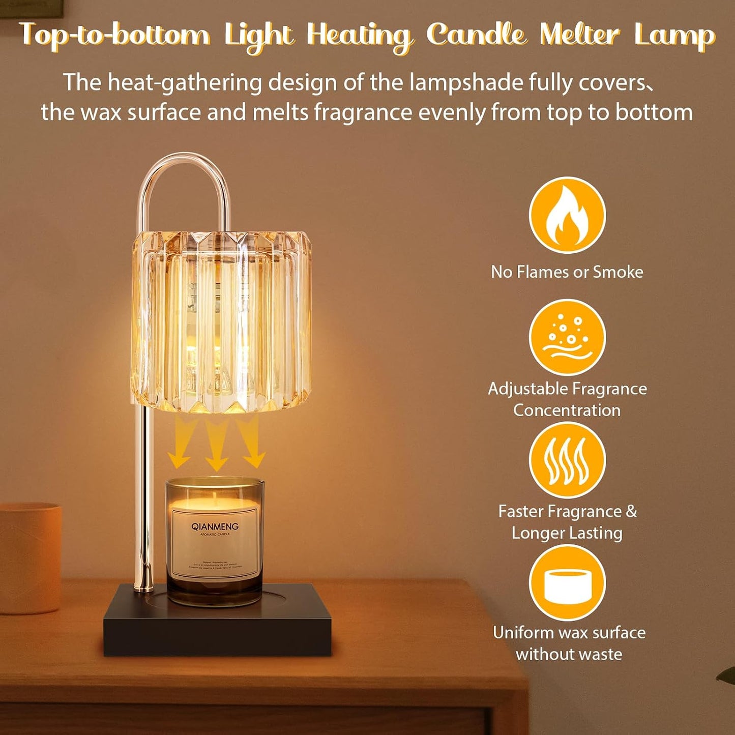 Candle Warmer Lamp with Timer, Electric Candle Warmer for Jar Candles, House Warming Gifts, Modern Home Decor Dimmable Wax Melting Lamp with Large Head, Black, Glass