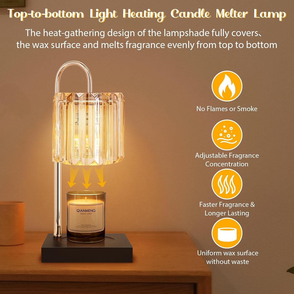 Candle Warmer Lamp with Timer, Electric Candle Warmer for Jar Candles, House Warming Gifts, Modern Home Decor Dimmable Wax Melting Lamp with Large Head, Black, Glass