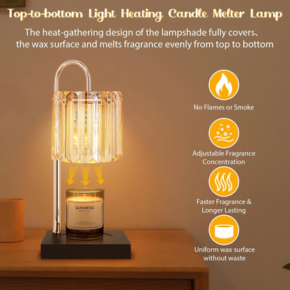 Candle Warmer Lamp with Timer, Electric Candle Warmer for Jar Candles, House Warming Gifts, Modern Home Decor Dimmable Wax Melting Lamp with Large Head, Black, Glass