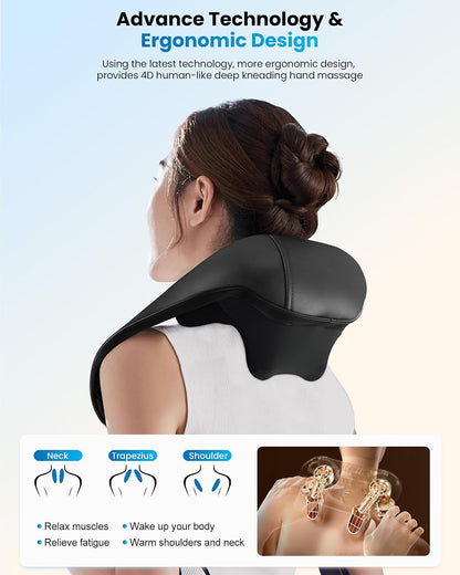 COMFIER Shiatsu Neck and Shoulder Massager with Heat,White Elephant Gifts for Adults,4D Deep Kneading Massage Pillow with Heat, Back Massager, Pillow Massage,Jet Black