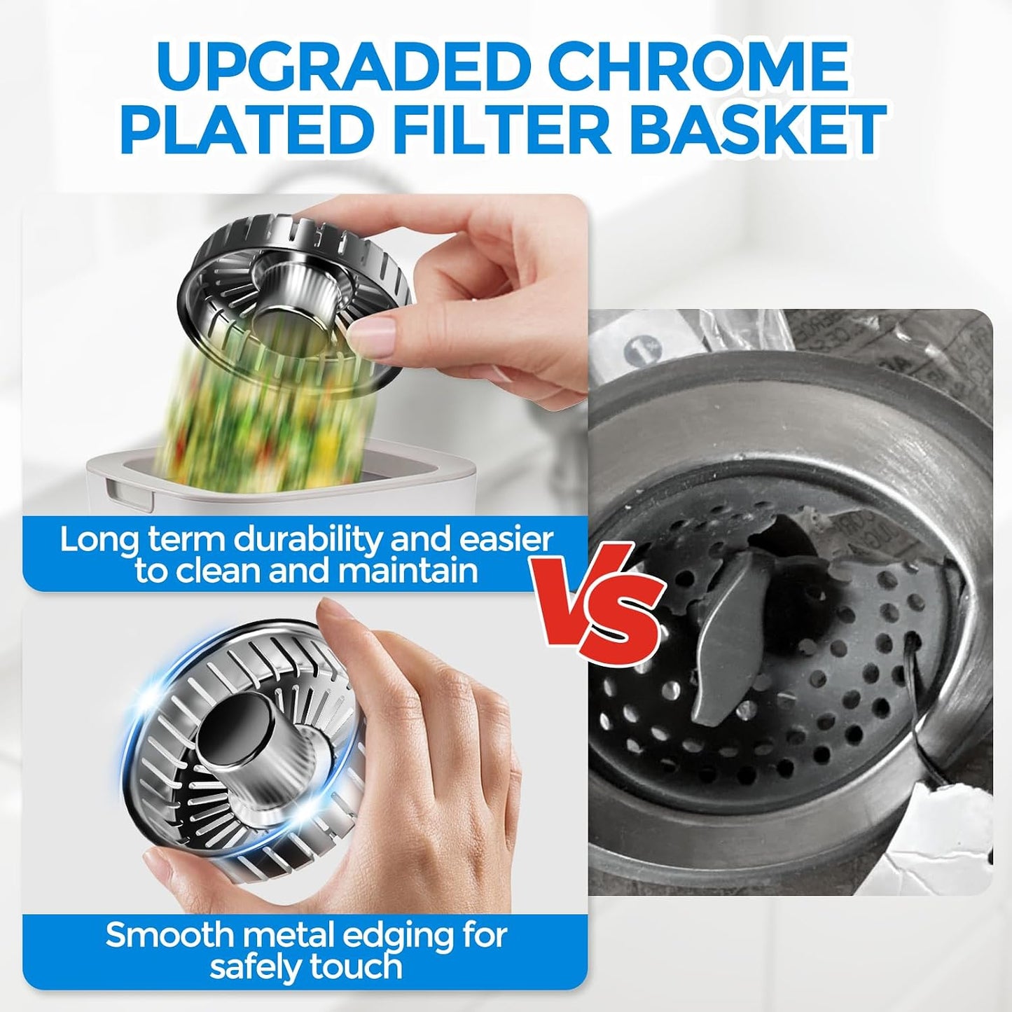 3 in 1 Kitchen Sink Drain Strainer Stopper Removable Basket Pop-Up | Kitchen Sink Food Strainer 1 Pack Silver Stainless - Food Catcher, Odor-Block Seal, Fits 3.5" Drain, Easy Clean