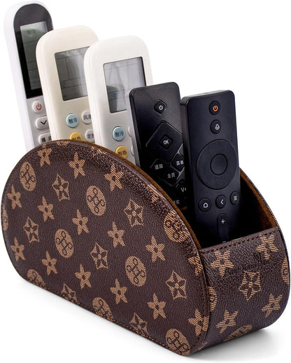 Remote Control Holders Organizer Box with 5 Compartment PU Leather Caddy | Multi-functional Office Desk Storage Caddy Store Tv Remote for Media Player,Brush,Pencil,Glassees&Office Supplies