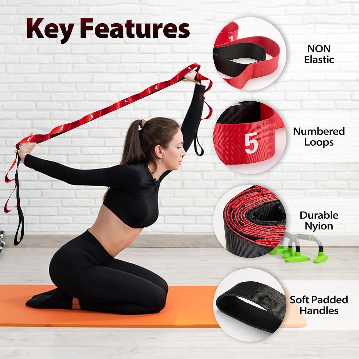 Acozycoo Stretching Strap with Loops for Physical Therapy,Knee,Calf,Back | Yoga Strap for Stretching,Non-Elastic Stretch Band,Rehab,Pilates,Flexibility Training,Hamstring,Leg Lifter,Fascia,Leg,Hip