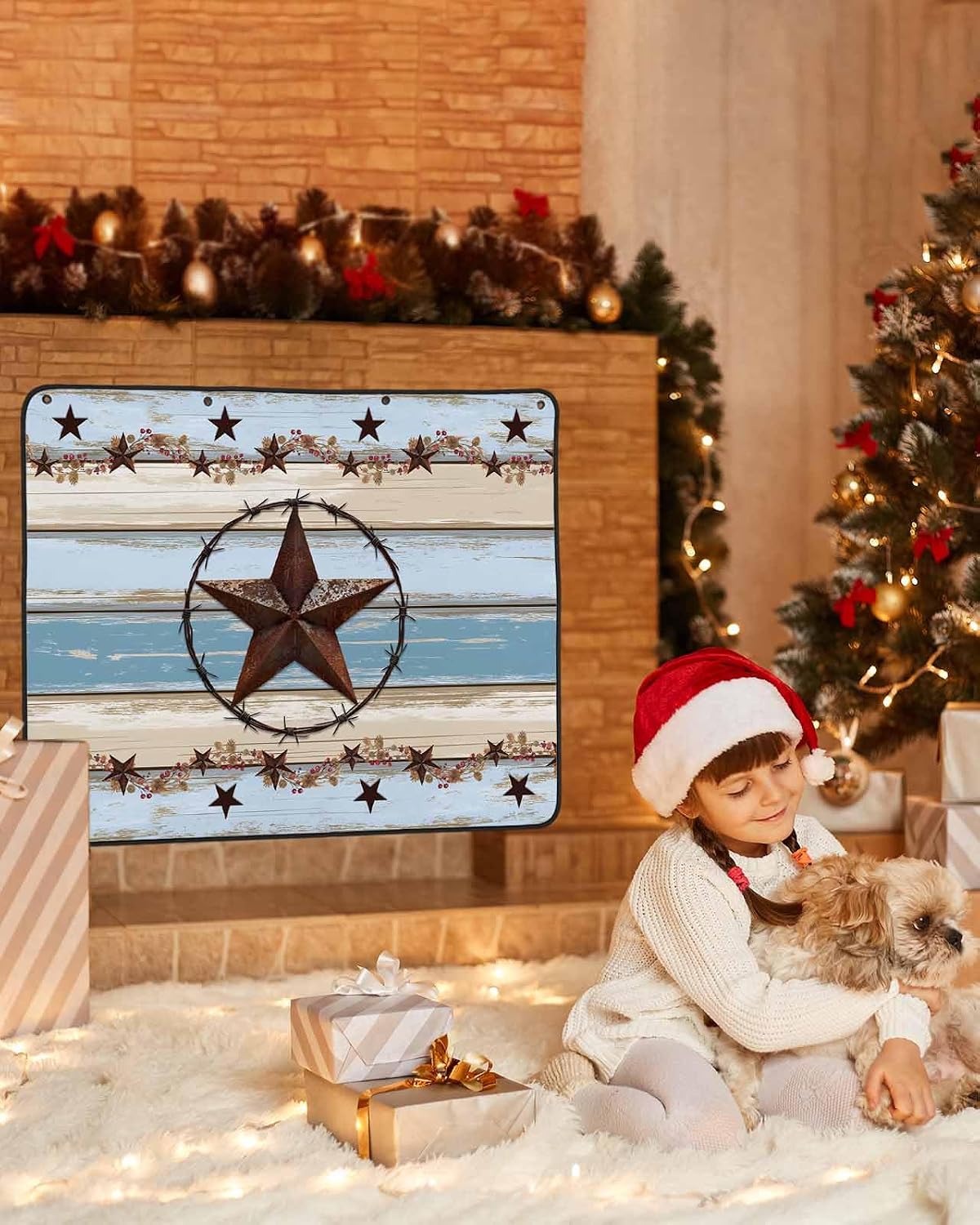 Magnetic Fireplace Cover Texas Star Teal Blue Fireplace Screen Decorative Farm Wood Grain Insulation Fireplaces Blocker Blanket Save Energy Fireplaces Draft Stopper Covers for Living Room 39x32 Inch