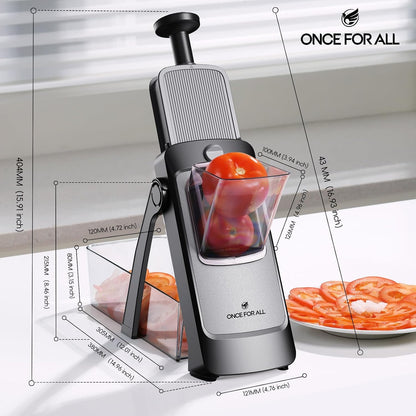 ONCE FOR ALL Safe Mandoline Slicer Plus, Bigger Size, Potato Slicer, Black | 0.1-8mm Adjustable Vegetable Food Chopper, Kitchen Mandoline Slicer Stainless Steel, Detachable Blade, Dishwasher-safe, Gift