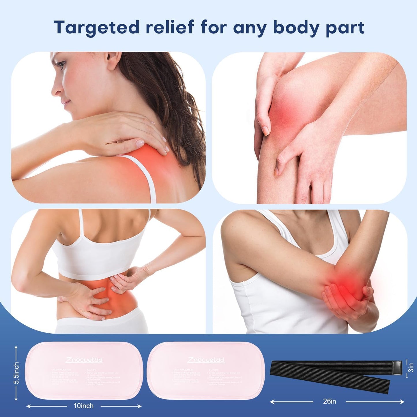 Gel Ice Packs for Injuries Reusable 2 Packs Hot Cold Gel Wrap with Strap | for Pain Relief Swelling Shoulder Rotator Cuff Back Hip Ankle Knee C-Section & Postpartum Recovery,10x5.5 Inch, Pink