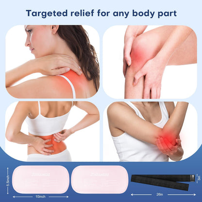 Gel Ice Packs for Injuries Reusable 2 Packs Hot Cold Gel Wrap with Strap | for Pain Relief Swelling Shoulder Rotator Cuff Back Hip Ankle Knee C-Section & Postpartum Recovery,10x5.5 Inch, Pink
