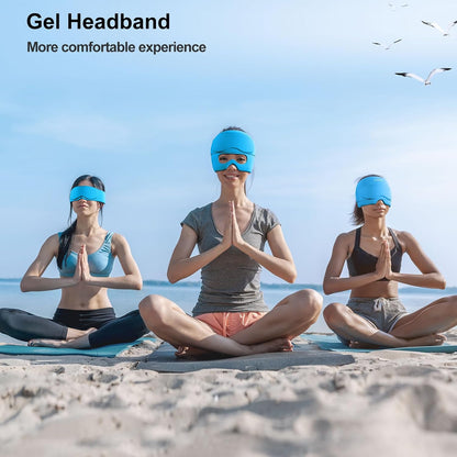 2 in 1 Migraine Relief Cap with Gel Eye Mask, Headache Relief Cap Ice Head Wrap Hot and Cold Therapy Hat Gift for Women for Headache Puffy Eyes Sinus and Tension Stress Relief (Light Purple)