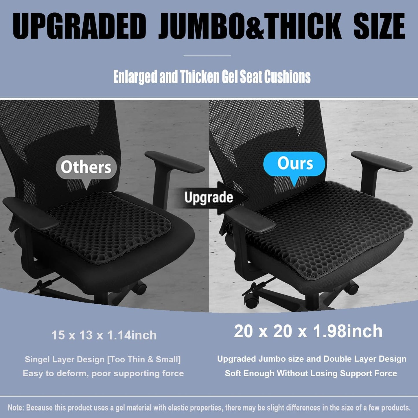 Gel Seat Cushion for Long Sitting - 1.65inch Double Thick Cooling Egg Cushion for Back, Hip, Sciatica, Coccyx, Tailbone Pain Relief - Office Chair Car Seat Cushion – Wheelchair Cushions