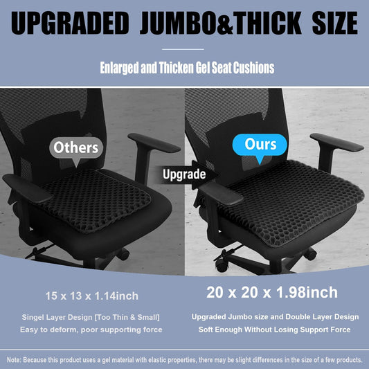 Gel Seat Cushion for Long Sitting - 1.65inch Double Thick Cooling Egg Cushion for Back, Hip, Sciatica, Coccyx, Tailbone Pain Relief - Office Chair Car Seat Cushion – Wheelchair Cushions