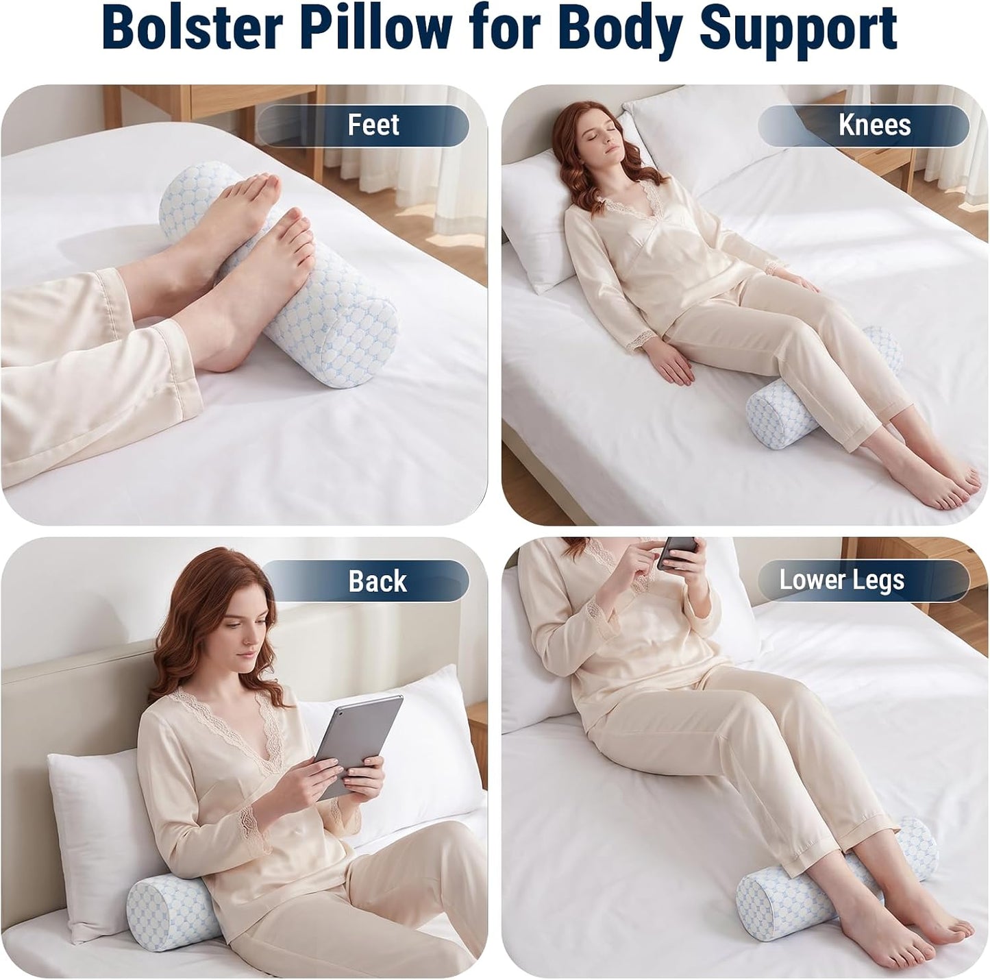 Neck Roll Pillow for Neck Pain Relief - Memory Foam Neck Support Pillow for Bed | Round Neck Pillow for Sleeping, 15.7 * 6 * 6 inch (Cool-Blue)
