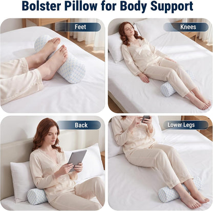 Neck Roll Pillow for Neck Pain Relief - Memory Foam Neck Support Pillow for Bed | Round Neck Pillow for Sleeping, 15.7 * 6 * 6 inch (Cool-Blue)