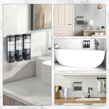 Shampoo and Conditioner Dispenser,Shower Soap Dispenser 3 Chamber No Drill Wall-Mounted Shampoo Dispenser for Shower Wall Mounted Shower Dispenser for Bathroom Hotel Large Capacity, Clear Bright