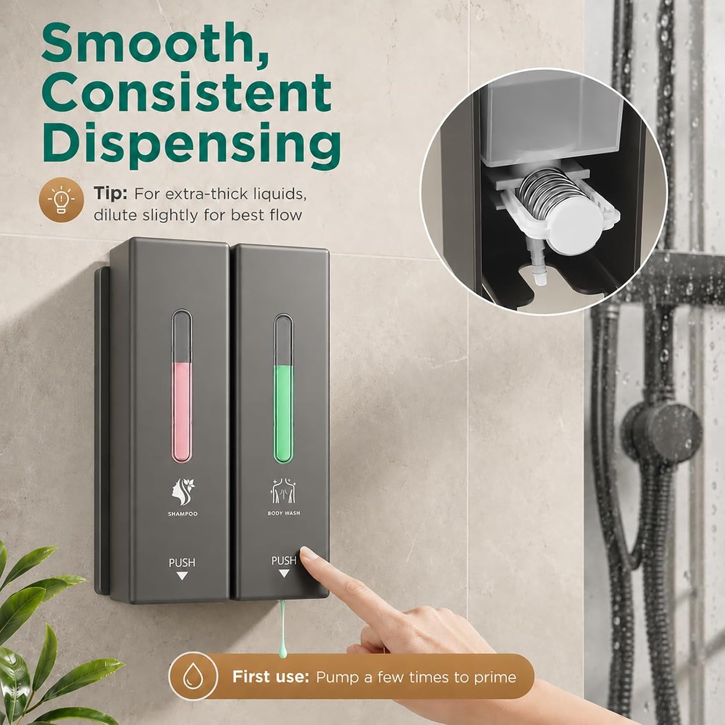 Shampoo and Conditioner Dispenser Wall Mounted, 3-Chamber Shower Soap Dispenser for Bathroom, 1200ML Large Capacity, No-Drill Installation, Clog-Free Pump for Thick Liquids (black-3-pack)