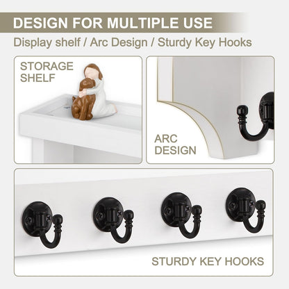 Key and Mail Holder Wall Mount, Mail Organizer with 5 Key Hooks | Key Holder with Shelf, Key Holder for Coat, Dog Leash, Home Decor Rack, Entry Way Organizer