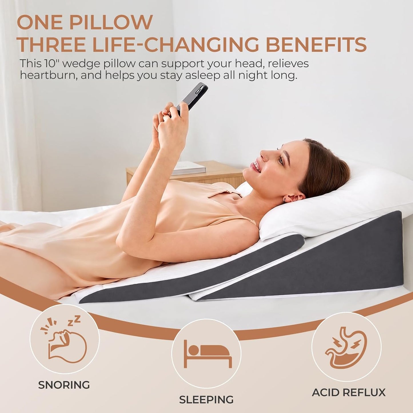 Vekkia Wedge Pillow for Sleep Apnea&Back Pain,Memory Foam Pillow Wedge,2PCS | 7.5'' Adjustable Triangle Pillow for Acid Reflux, GERD, Snoring, Surgery Recovery, Leg Elevation, 2 Heights&Softness Options