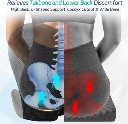 Back and Seat Cushion for Office, Back & Tailbone Pain Relief, Raised Cushion for Lumbar and Butt, Double-Sided Anti-Slip, Improves Sitting Posture, Ergonomic Memory Foam Lumbar Cushion