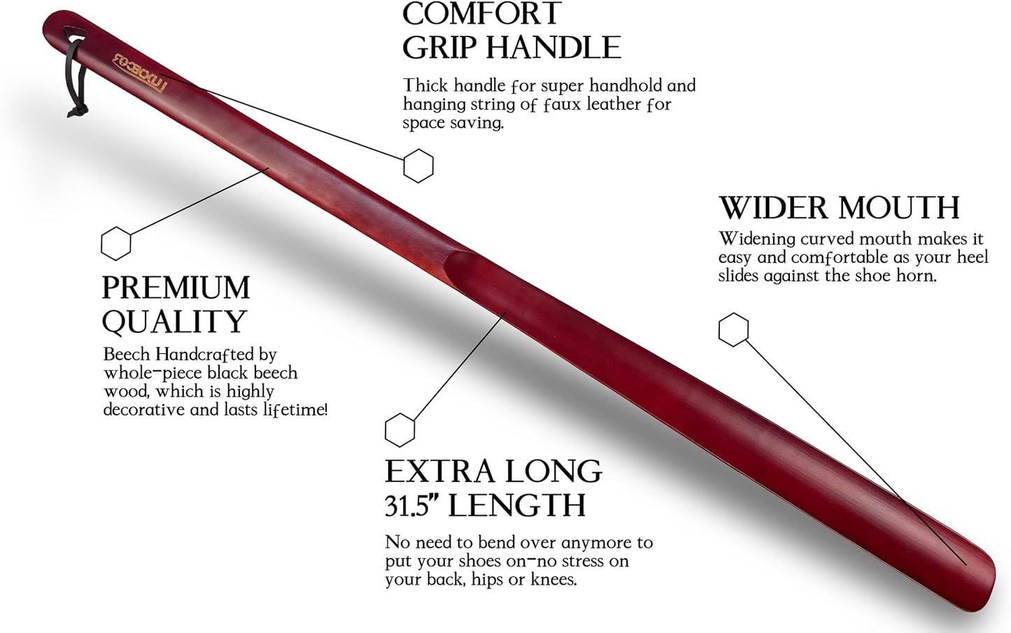 Luxdecor Long Handled Wooden Shoehorns-24in Wooden Long Handle Shoe Horn for Seinors Men Boot Jack Shoe Helper for Women