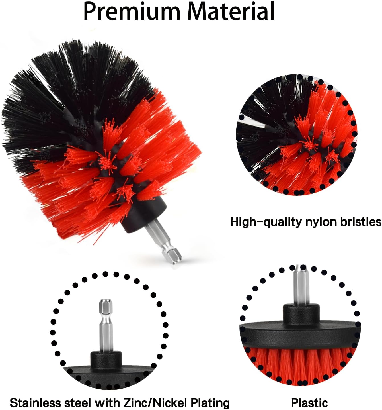8 Pack Drill Brush Attachment Set, 1/4in Power Scrubber Brush + Extend Long Rod, Multi-Purpose Power Cleaning Scrub Brush for Bathroom, Tub, Tile, Corner, Floor(Red)