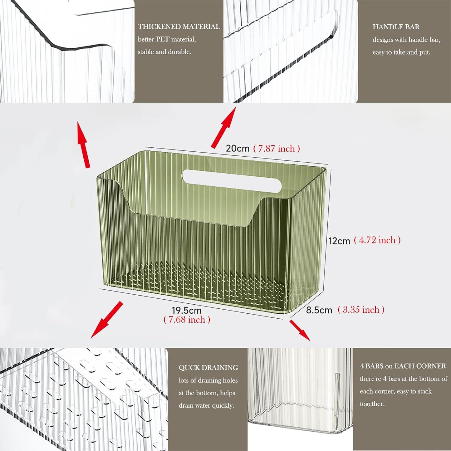 Lae Nuvole 2Pcs Storage Organizer Bins, Wall Shower Toothbrush Caddy, Clear | with Dividers & 4 Adhesive Pads, No Drill, Renter Friendly, BPA-Free PET, Fits Bathroom, Apartment, RVs, Cabinet/Pantry Door