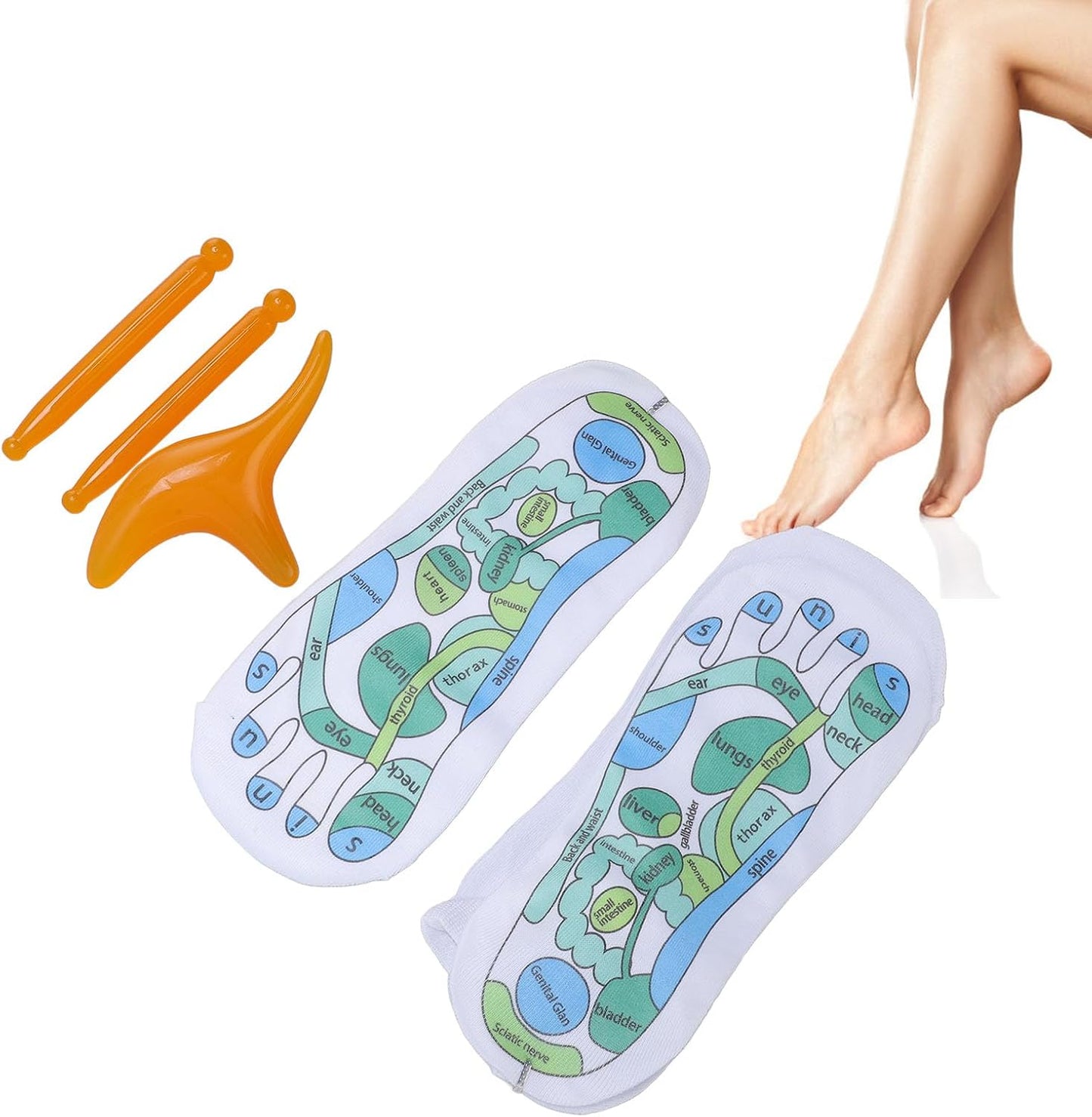2 Pairs Socks,High Elastic Cotton Soft Anti Slip Trigger Point Tool Set Unisex Design Breathable Comfort Fitness Recovery Massage Sticks Foot Care Bundle Home Travel