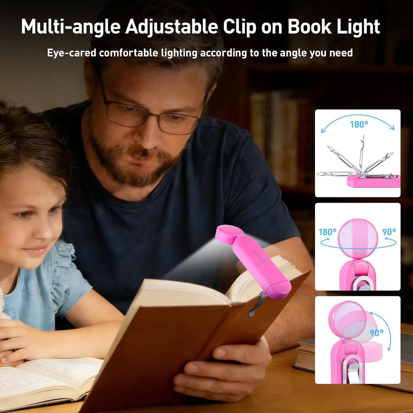 VAVOFO USB Rechargeable Bookmark Reading Light, Blue Light Blocking Amber LEDs for Bedtime Reading - Clip On, 9 Lighting Modes