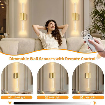 Battery Operated Sconces Set of 2, 28in Rechargeable Wireless Wall Lights