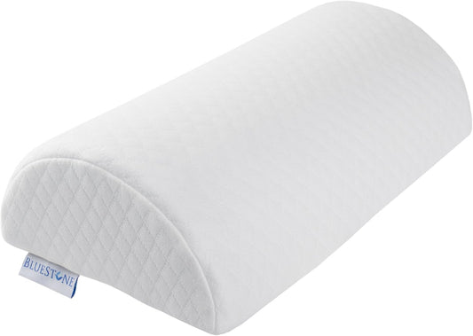 Memory Foam Back Pillow / Half Moon Lumbar Bolster Cushion For Back Pain Relief, Leg and Knee Support and Sleeping With Removeable Cover By Bluestone