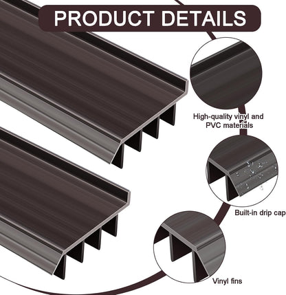2 Pcs 3 Feet Brown Vinyl Door Bottom Adjustable Weatherstrip Door Bottom with Drip Cap Weatherproof Under Doors Seal for Gaps from 1/4'' to 9/16'' for 1 3/4'' to 2'' Thick Doors