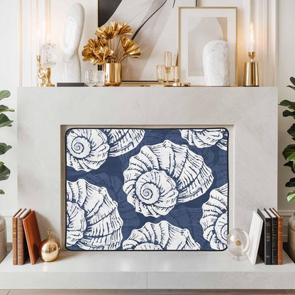 Magnetic Fireplace Cover Navy Blue Coastal Shells Fireplace Screen Decorative Ocean Conch Marine Life Insulation Fireplace Blocker Save Energy Fireplace Draft Stopper Covers for Living Room 36x30 Inch