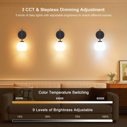 Wireless Wall Sconces with Remote Control, Battery Operated Wall Sconce Set of 2, Black & Gold Rechargeable Dimmable Wall Light for Bedroom Living room Bathroom Hallway Entryway Stairwell, 3000K