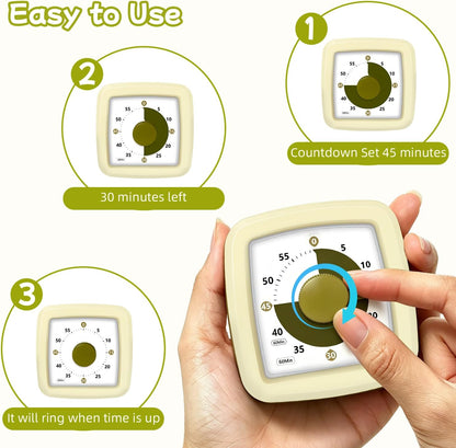 Visual Timer 60 Minute Timer Silent Countdown Clock – No Ticking, Gentle Ring with Mute Option, Timers for Kids Homework Classroom Management Kitchen Pasta, Adult Pomodoro & Deep Work, Purple