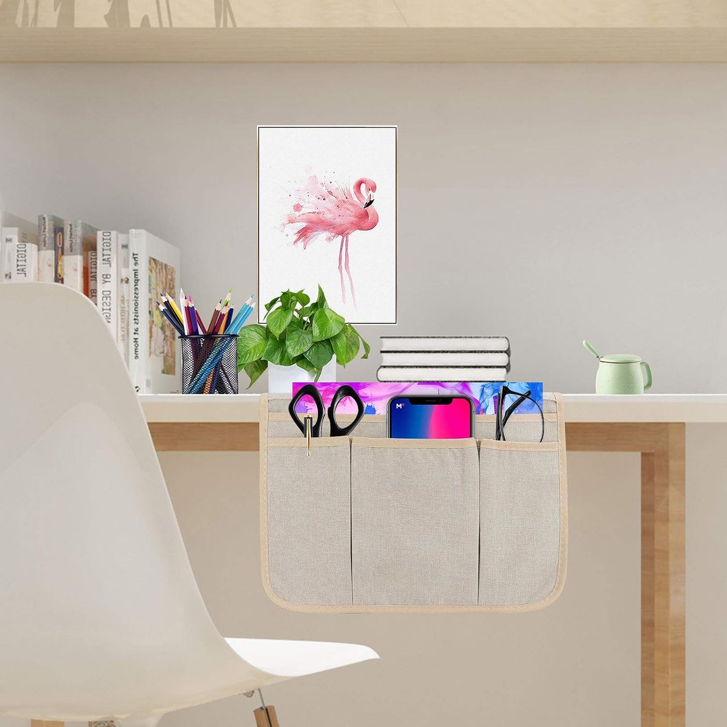 Bedside Caddy Bedside Storage Organizer Magazine Phone Tablet iPad Remote Holder, Organizer Caddy for Home College Dorm Bed, Sofa, Bunk Bed (Grey)