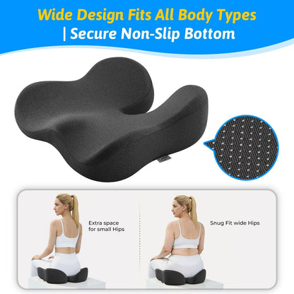 Dreamer Car Seat Cushion for Tailbone & Sciatica Pain Relief | Certified & Ergonomist-Designed,Tapered Front Edge Reduces Thigh Pressure,Wide Memory Foam for Office Chair, Car, Wheelchair