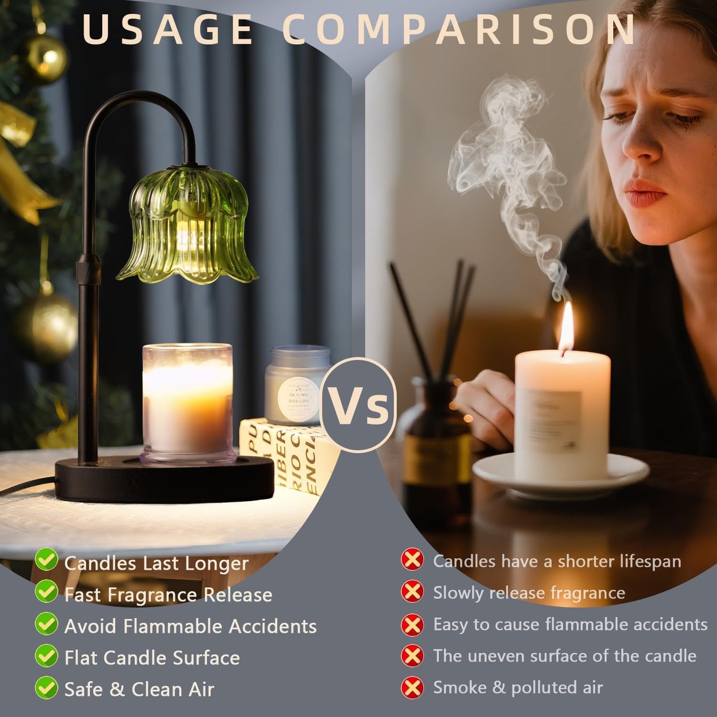 CRMILL Candle Warmer Lamp with Timer: Adjustable Dimmable Height Adjustable Warming - Flower Shape Wax Lamp Jar Candles No Flame Modern Home Decor Table Lights - Home Living Bedroom