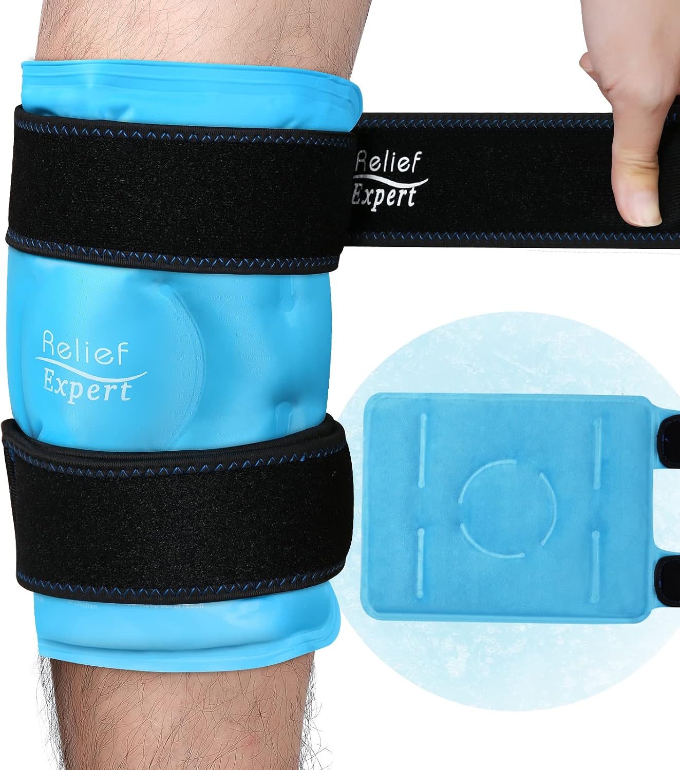 Relief Expert Knee Ice Pack Wrap Around Entire Knee, Large Ice Pack for Leg Soothing Discomfort, Reusable Ice Wraps with Cold Compress for Musclar Relaxation, Post-Workout Recovery,XL