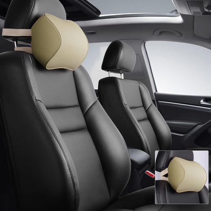 Aukee Car Headrest Pillow Memory Foam Car Neck Pillow with Adjustable Strap Soft Leather Headrest for Driving Home Office Black (1PC)