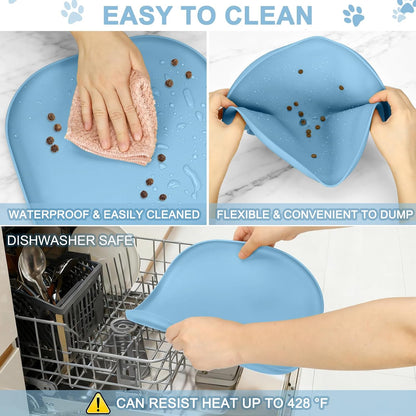 SMILOOL Waterproof Silicone Pet Food Mat with Raised Edge for Dog & Cat | 19" x 12" Non-Slip Pet Feeding Mats with Lip for Food & Water Bowl, Food Grade, Easy Cleaning, Black