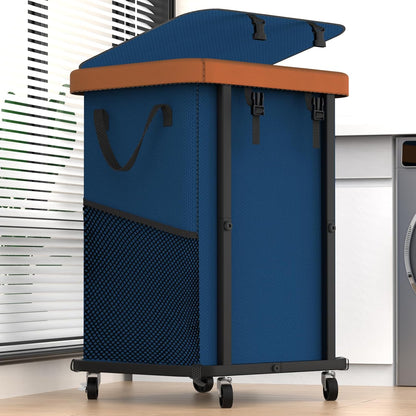 Laundry Hamper with Wheels,150L Leather Patchwork Clothes Hamper Black | Rolling Laundry Basket with Sturdy Metal Frame, Removable Washable Bag,Tall Clothes Sorter for Bedroom, Laundry Room, Dorm