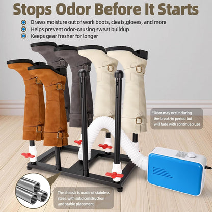 Boot Dryer with Deodorizer, Fast Drying Glove,Helmets & Shoe Dryer | Gradual Drying for 4 Pairs of Boots,Shoe Warmer with Heat Blower, Intelligent Timer, Silent Operation, Easy to Install